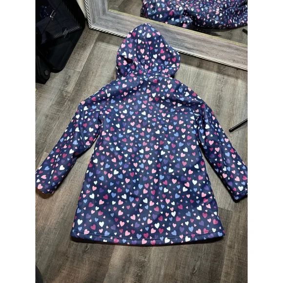 Girls Hatley Raincoat Size 7 Navy Pink Heart Print - Picture 5 of 5